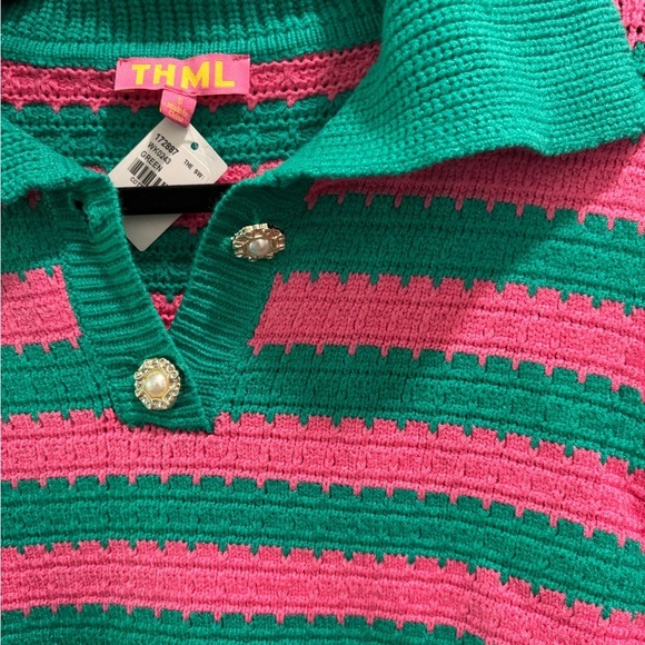 NWT | THML Collared + Striped Sweater Top, Size S, green + pink stripes - Picture 6 of 8